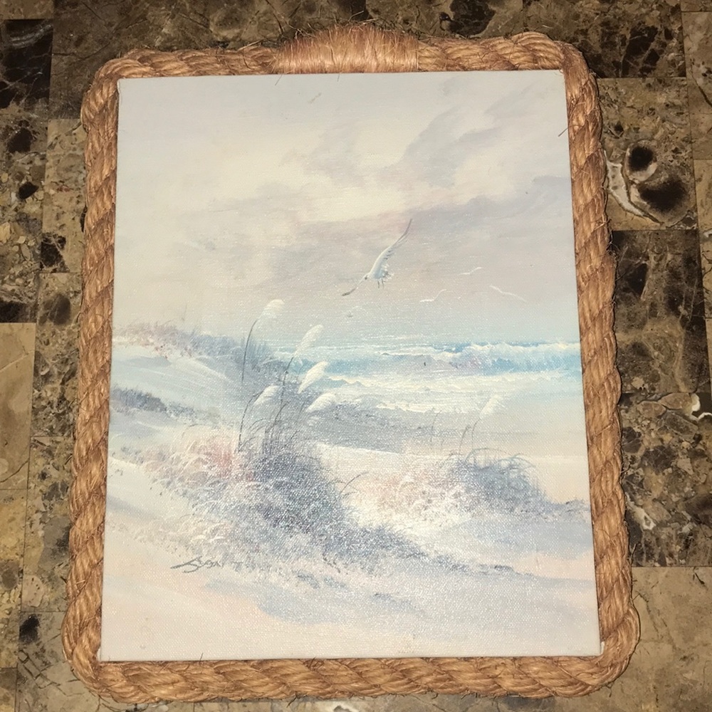 Original Ocean/Beach Canvas Rope Framed Bird/Beach